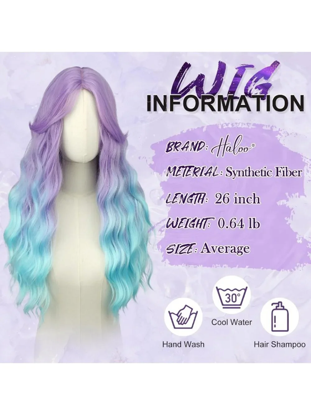 Women's Purple To Blue 26 Inch Heat Resistant Curtain Bangs Long Wavy Wigs